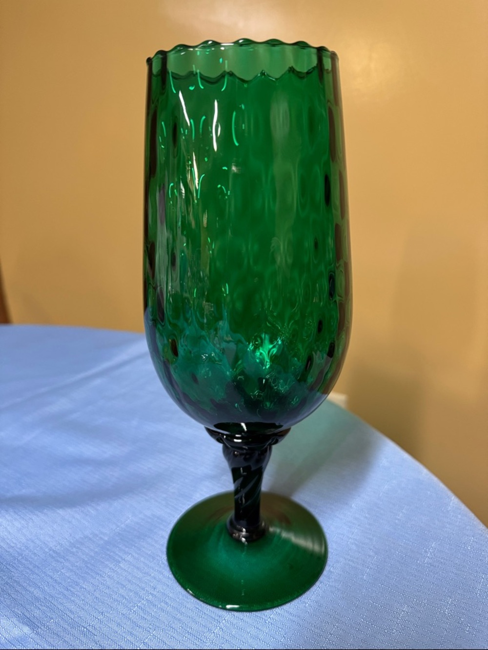 Empoli Green Optic Pedestal Snifter Vase Twisted Stem 10.25” tall